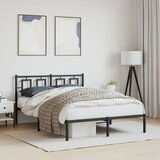 Maison Chic Kovinski Posteljni okvir - Dvoposteljna postelja - Zakonska postelja z vzglavjem črn 140x200 cm, (21693293) | Shoptok.si