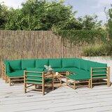 vidaXL Vrtna sedežna garnitura 12-delna z zelenimi blazinami bambus | Shoptok.si