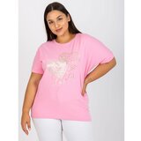 Fashion Hunters Pink, loose-fitting plus size cotton t-shirt Cene