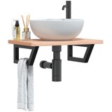  Zidna polica za umivaonik od čelika i masivne bukovine Smeđa 60 x 40 x 2.5 cm | Shoptok.si