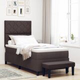  postelja z vzmetnico in klopi temno rjava 100x200 cm tkanina, (22083970) | Shoptok.si