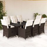 vidaXL Vrtna bistro garnitura 9-delna z blazinami rjav poli ratan, (21316149) | Shoptok.si