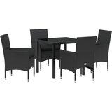 vidaXL 5-dijelni vrtni blagovaonski set s jastučićima Crni poli ratan, vrtni stol Crni 80x80x73 cm staklo otporno na udarce | shoptok.hr