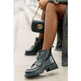 EVENTO PE1 Leather Ankle Boots With Flat Heel And Decoration Insulated Black Asperra | Eponuda.ba