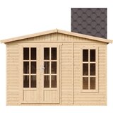 Timbela Lesena vrtna hiša - H232x332x222 cm/6 m² - Vrtna pisarna s podom in bitumenskimi ploščicami - M334FB+H334FBROWN, (21999121) | Shoptok.si