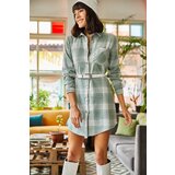 Olalook Women's Mint Striped Plaid Lumberjack Thick Plaid Tunic Dress | shoptok.hr