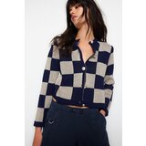 Trendyol Navy Blue Plaid / Checkered Knitwear Cardigan Cene