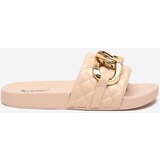 Resti Royalfashion Beige women's quilted flip-flops with gold chain Eteris | shoptok.hr