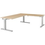 mauser Pisalna miza, s priključkom, ŠxG 1800 x 800 mm, kotni element na desni strani (širina 1000 mm), plošča imitacija javorja, ogrodje aluminijasto | Shoptok.si