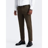 Ombre Men's classic cut chino pants with fine texture - dark olive | Shoptok.si
