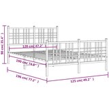  Metalni okvir kreveta uzglavlje i podnožje bijeli 120x190 cm | shoptok.hr