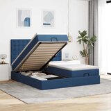 vidaXL Ottoman krevet s madracima i LED diodama plavi 160x200 cm tkanina - Plava 160 x 200 cm gumbi | shoptok.hr
