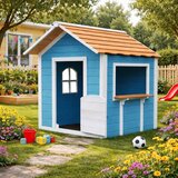 GINGER dečija drvena kućica za igru – za igranje uloga, dvorište i baštu, plava, 118×138×132,5 ( WKP-1113 ) | Eponuda.com