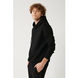 Avva Men's Black Sweatshirt Hooded Flexible Soft Texture Interlock Fabric Standard Fit Normal Cut Cene