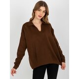 Fashion Hunters Dark brown smooth oversize sweater with collar Cene