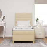  Postelja s škatlastim dnom z ležiščem & LED Krem 100x200 cm Tkanina, (22083105) | Shoptok.si
