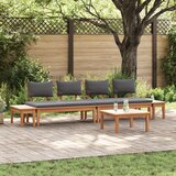 vidaXL 5-delna vrtna jedilna garnitura iz trdnega lesa tikovine, 2-delni vrtni klop iz trdnega lesa tikovine, vrtna miza 60x60x30 cm iz trdnega lesa tikovine | Shoptok.si