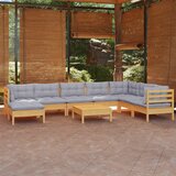The Living Store Vrtna sedežna garnitura 9-delna s sivimi blazinami borovina - Vrtna Sedežna Garnitura, (21423127) | Shoptok.si