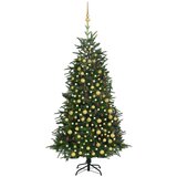 vidaXL Umetna novoletna jelka z LED lučkami in bučkami zelena 240 cm | Shoptok.si