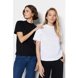 Trendyol bijela i crna uspravna linija vrata 2 Paket Osnovna pletena majica majica | ePonuda.com