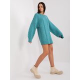 Fashion Hunters Turquoise knitted dress with cables Cene