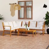 The Living Store Vrtna sedežna garnitura z blazinami 5-delna krem akacijev les - Vrtna Sedežna Garnitura, (21424221) Cene