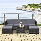 Outsunny 7-delni set vrtnega pohištva iz ratana in jekla, zunanja dnevna soba z mizo, fotelji in otomanom, siva, (20753040) Cene