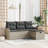 vidaXL Set vrtnih sofa od 4 dijela s jastučićima svjetlosiva poli ratan, 2-sjedalna vrtna sofa s pohranom i jastučićima svjetlosiva poli ratan Cijene