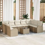 vidaXL 10-delni vrtni kavč set z blazinami, rjava poli ratan | Shoptok.si