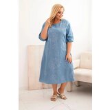Kesi Włoski Plus Size women's dress with leaf embroidery light denim | Shoptok.si