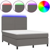  Box spring postelja z vzmetnico LED siva 140x190cm umetno usnje, (20894953) | Shoptok.si