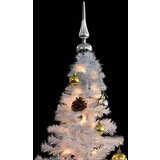 vidaXL Umetna novoletna jelka z bučkami in LED lučkami bela 210 cm | Shoptok.si