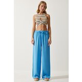 Happiness İstanbul Women's Sky Blue Flowy Knitted Palazzo Trousers Cene