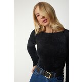 Happiness İstanbul Women's Black Boat Collar Bearded Knitwear Sweater Cene