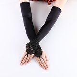 INF elegantne poročne rokavice iz satenaste čipke z bisernim vezenjem black, (21638975) | Shoptok.si