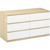 HOMCOM Sodobna lesena predalčnika s 6 predali, predalnik za spalnico, 135x48x77 cm, bela in lesena, (20745292) | Shoptok.si