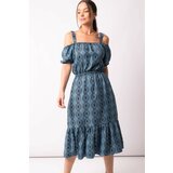 armonika Women's Blue Patterned Waist Elastic Strap Dress Cene