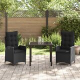 vidaXL 3-delni vrtni jedilni set z blazinami, Črn poli ratan | Shoptok.si