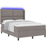 vidaXL LED Box Spring Krevet Sivo-smeđa 140 x 190 cm tkanina - Sivo-smeđa 140 x 190 cm Dizajn s rombovima | shoptok.hr