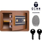 NIKCORP Biometrični sef na prstni odtis in kodo 25x35x25 cm, rjav, jeklena konstrukcija, trije načini odpiranja in alarmni sistem, (5000159568) | Shoptok.si