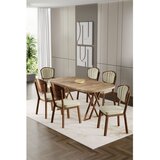 Hanah home trpezarijski set Flori, sto i 6 stolica, ploča u dekoru atlantskog bora, noge sa završnom obradom u izgledu drveta, krem tkanina Babyface | Eponuda.com