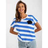Fashion Hunters White-blue striped blouse with brooch Cene