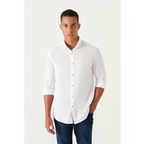 Avva Men's White 100% Cotton Thin Soft Button Collar Long Sleeve Standard Fit Regular Fit Shirt Cene
