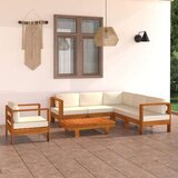  Garnitura s kremno belimi blazinami 7-delna akacijev les | Shoptok.si