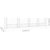 vidaXL Gabionska košara U-oblika s 5 stupova 500x20x100 cm željezna | shoptok.hr