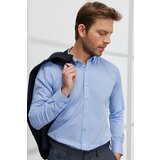ALTINYILDIZ CLASSICS Men's Blue Slim Fit Narrow Cut Button Collar Patterned Shirt Cene