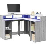 vidaXL Pisalna miza z LED lučkami siva sonoma 130x130x91 cm inž. les Cene