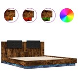  Okvir kreveta s uzglavljem LED boja dimljenog hrasta 200x200 cm | Eponuda.com
