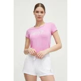 Ea7 Emporio Armani Kratka majica ženski, roza barva