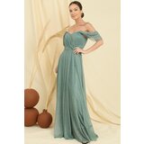 By Saygı Low Sleeve Lined Skirt Pleated Silvery Long Tulle Dress | Shoptok.si